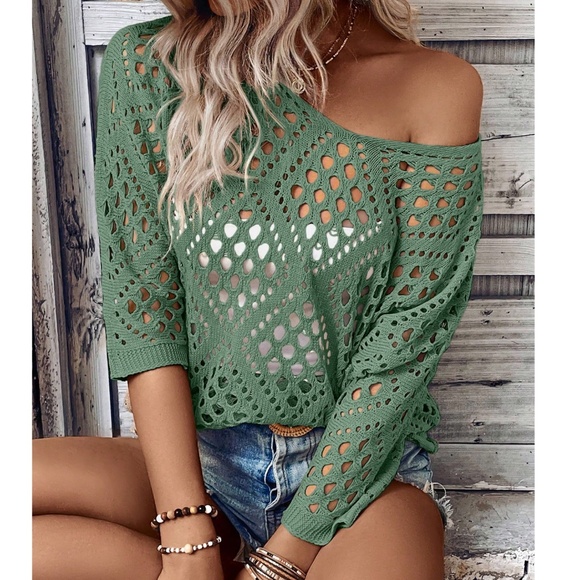 Cozy Semi Sheer Lightweight One Shoulder Top - Picture 7 of 11